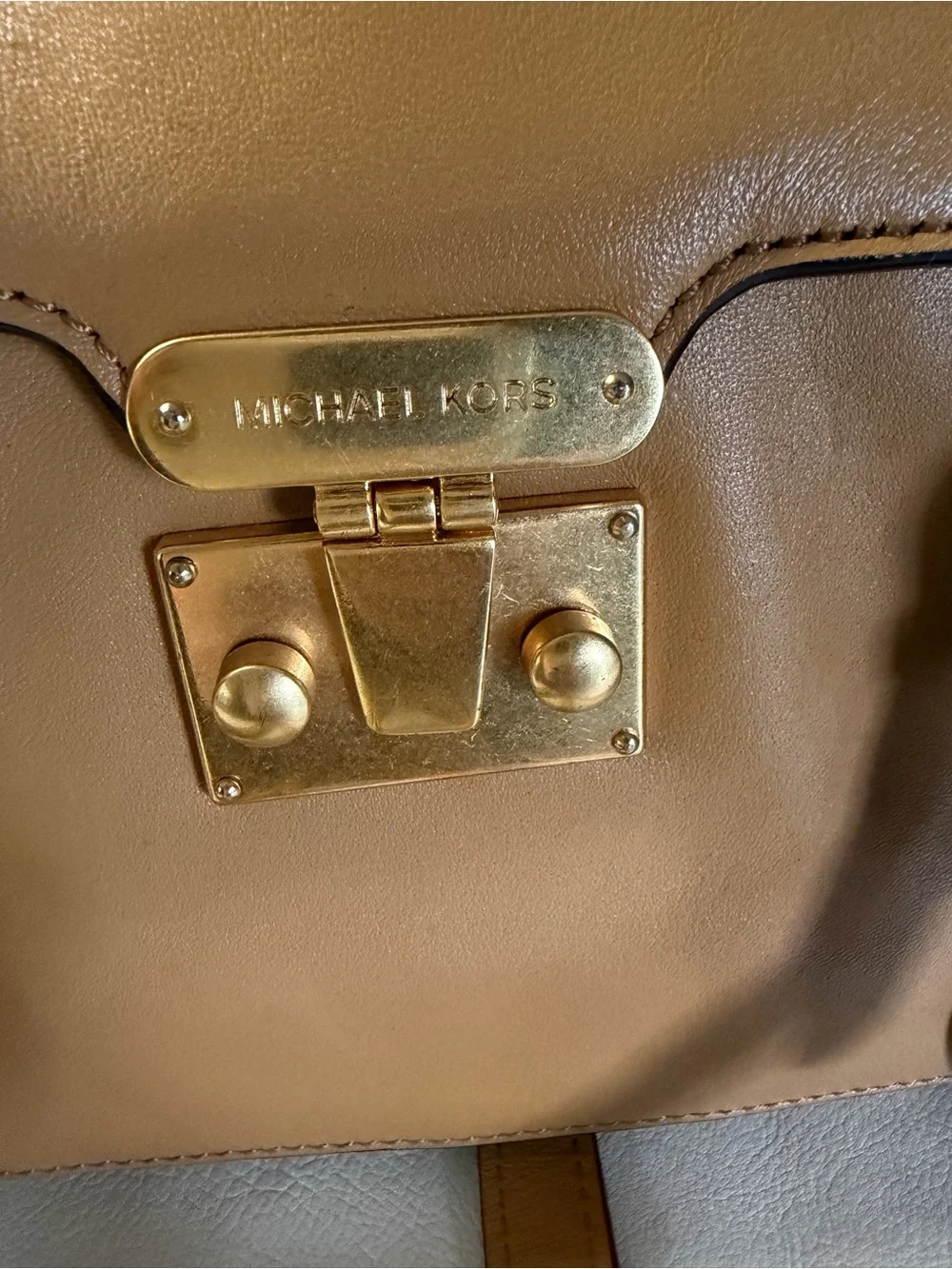 Michael Kors Camel Leather Satchel with Gold Hardware